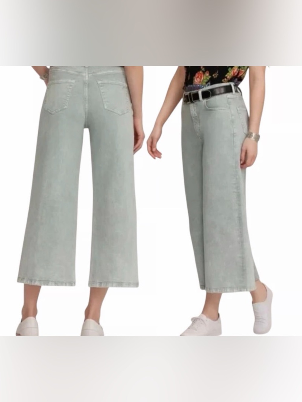 Johnny Was Sydney Cropped Wide-Leg Jeans in Light Gray Size 30